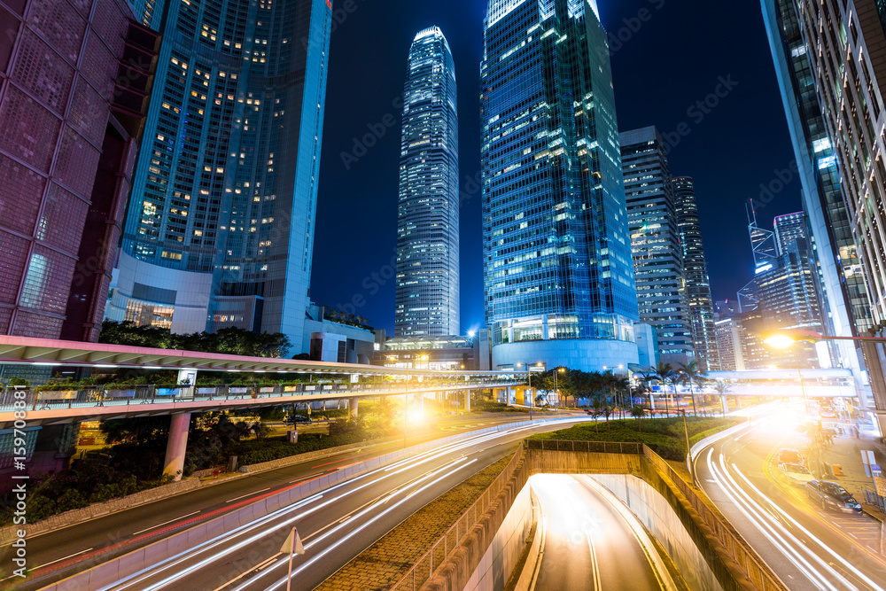 Hong Kong with traffic trail