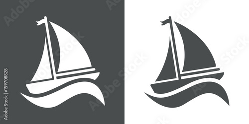 Icono plano velero con ola gris y blanco