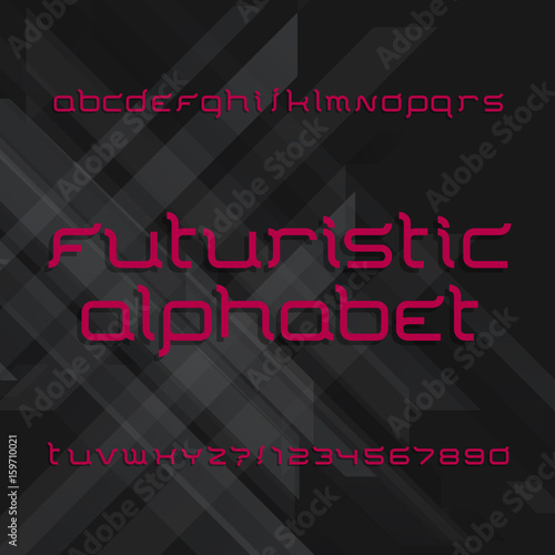 Futuristic alphabet font. Type letters and numbers on a dark abstract background. Vector typeface for your design.