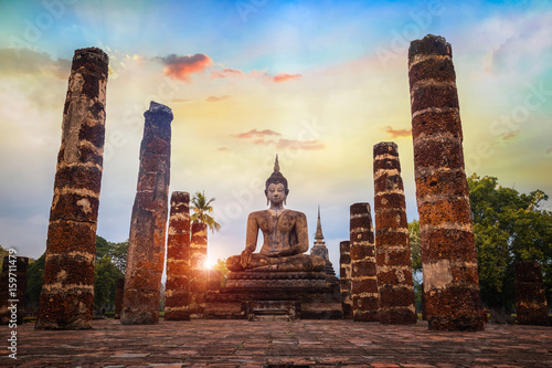 Wat Mahathat Temple at Sukhothai Historical Park, a UNESCO World Heritage Site in Thailand photo