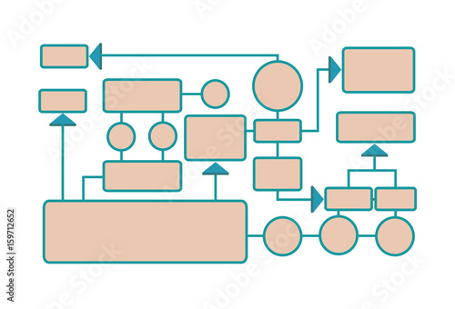 Workflow diagram, working algorithm or structure of organization. Vector illustration, isolated on white background.