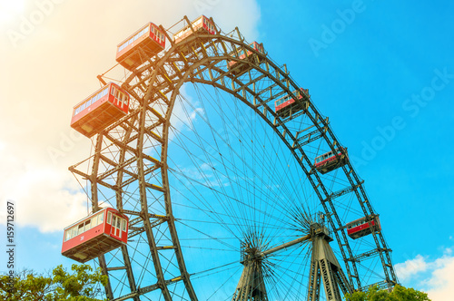 Giant Ferris Wheel against blue sky in Vienna, Austria