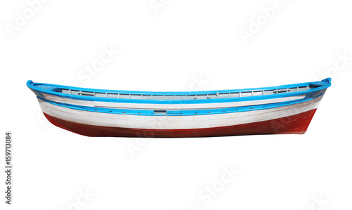 Wooden painted boat isolated on a white background