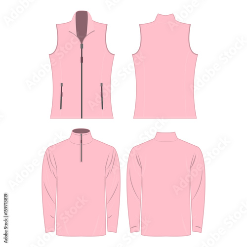 baby pink color autumn fleece vest and jacket set isolated vector on the white background