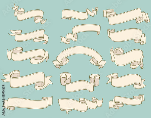 set of vintage scrolls ribbons. old blank banners vector illustration