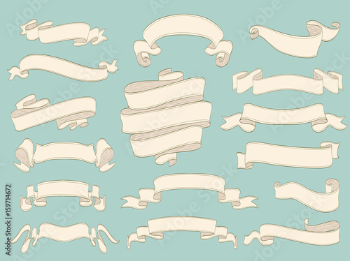 set of vintage banner ribbons. old yellow scrolls as design elements. vector illustration