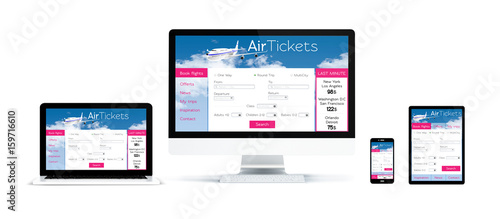 realistic devices isolated with air tickets website