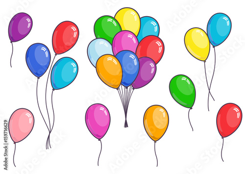 Set of color balloons on white background. Vector illustration.
