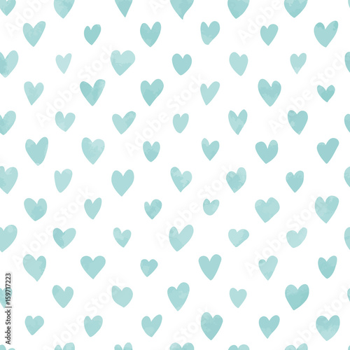 Fototapeta Bezszwowy ręka rysujący serce wzór w błękitnym akwarela skutku. Idealne na tło, tkaniny, odzież, strony internetowe.