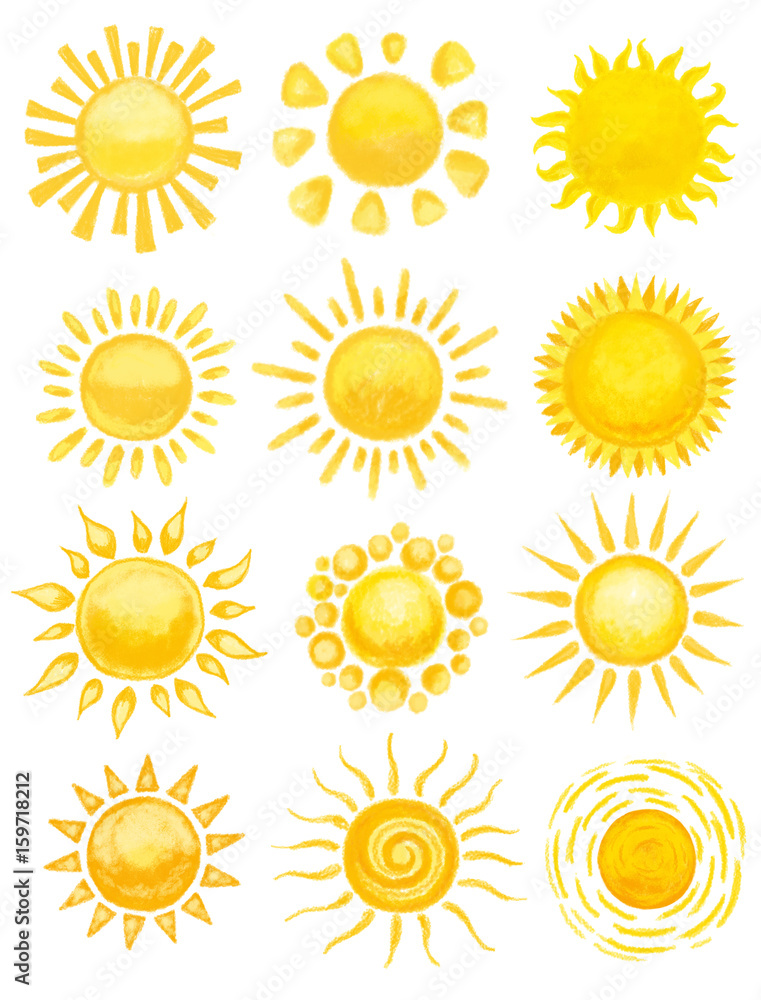 set of sun on white. hand drawn illustration set of sun on white. hand drawn illustration
