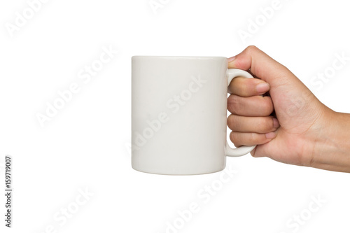 lady's hands holding cup isolated on white background.