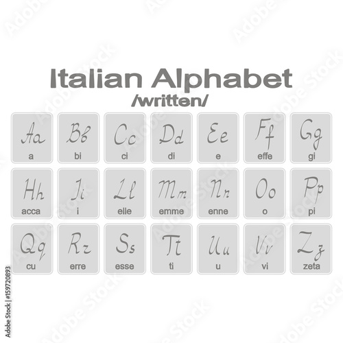 Set of monochrome icons with Italian Alphabet for your design