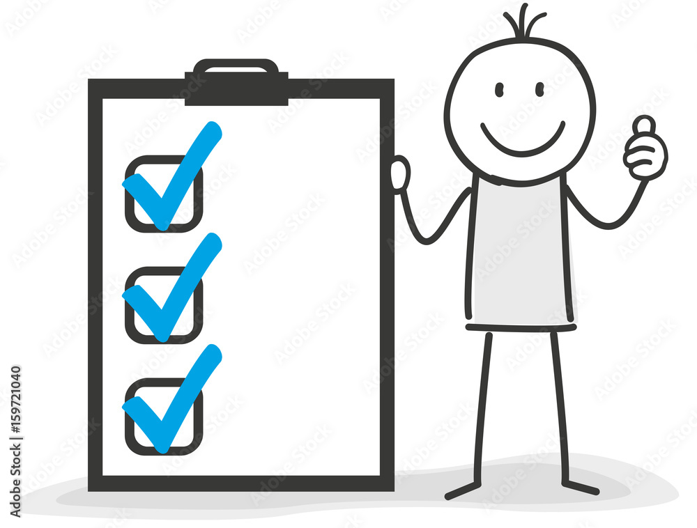 Figur mit erledigter Aufgaben Liste Adobe Stock