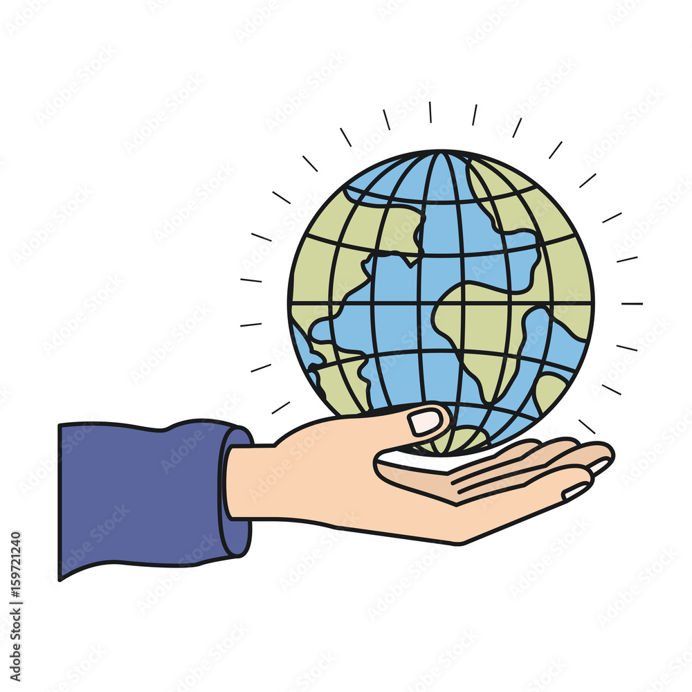 colorful silhouette hand palm giving a earth globe world charity symbol vector illustration colorful silhouette hand palm giving a earth globe world charity symbol vector illustration