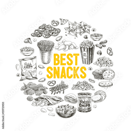 Photo Vector hand drawn snack and junk food Illustration.