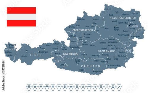 Austria - map and flag – illustration