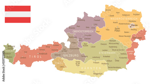 Austria - vintage map and flag - illustration