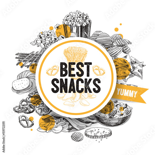 Vector hand drawn snack and junk food Illustration.