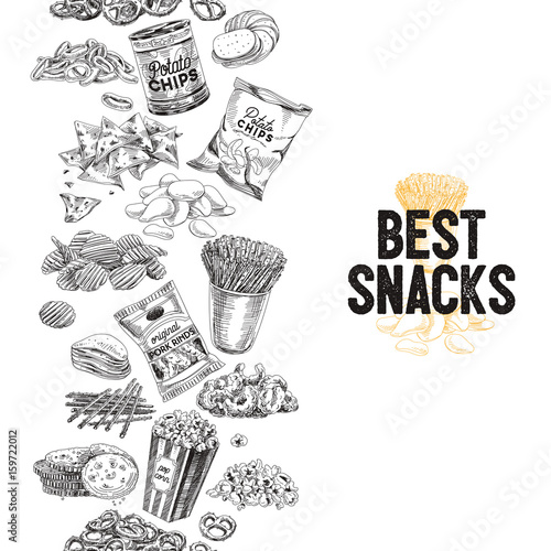 Fototapeta Vector hand drawn snack and junk food Illustration.
