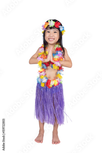 Asian Chinese little girl in hawaiian costume