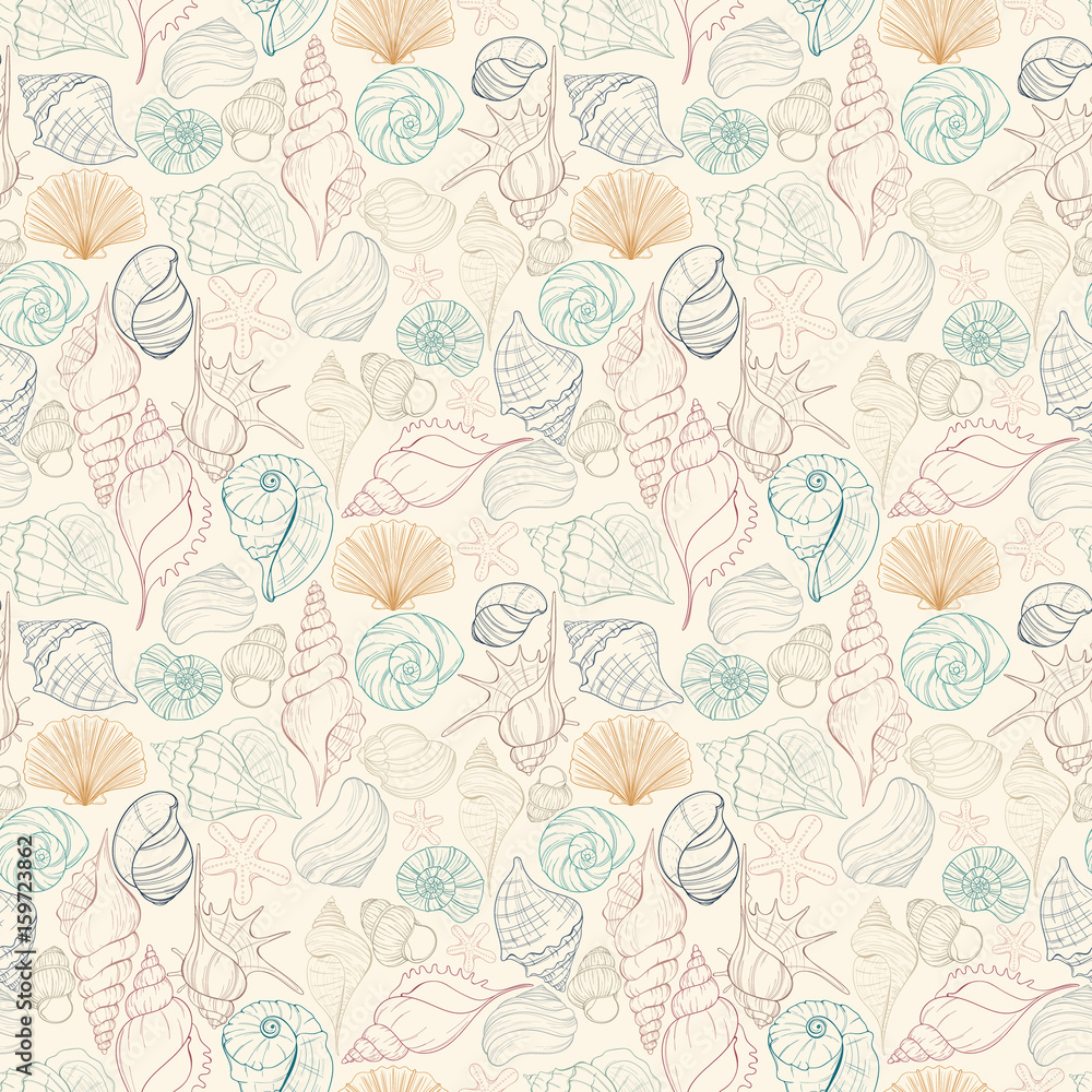 Fototapeta premium Seashell seamless pattern