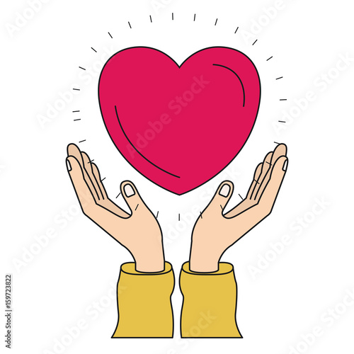 colorful silhouette hands with floating heart charity symbol vector illustration
