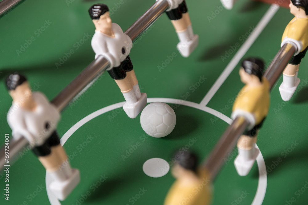 Close-up view of table football, selective focus Close-up view of table football, selective focus
