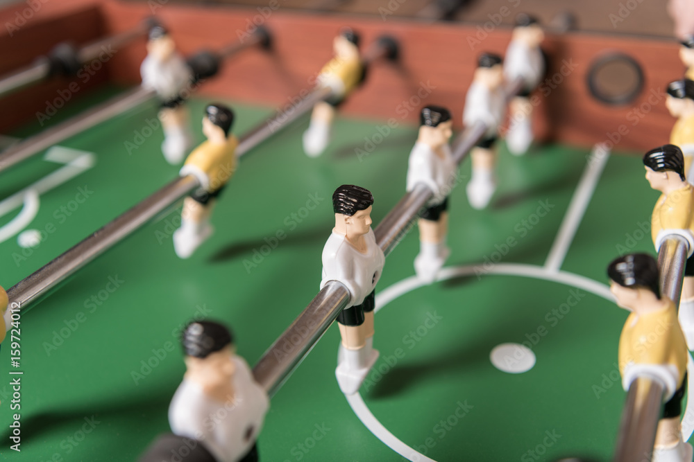 Close-up view of table football, selective focus Close-up view of table football, selective focus