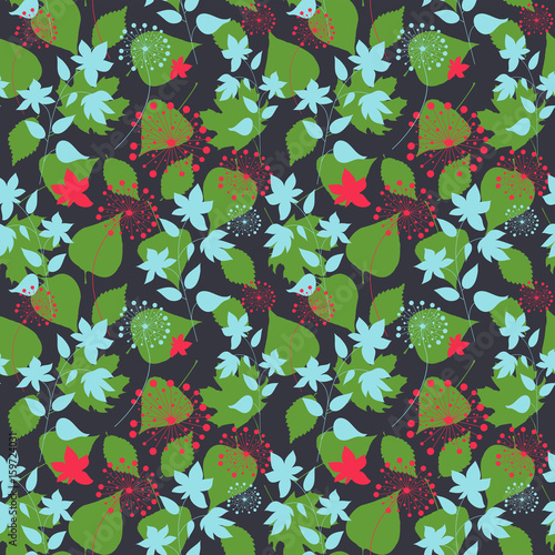Cute seamless floral pattern with leaves and dandelions