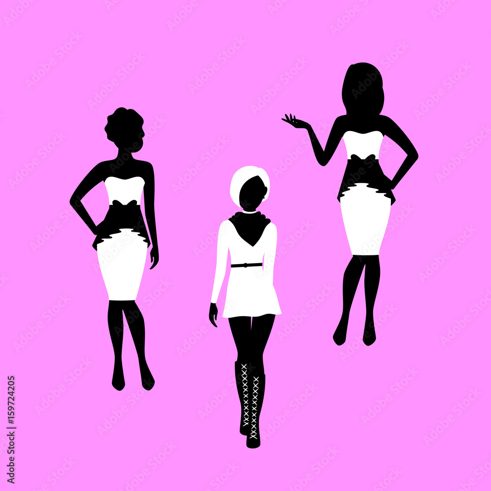 Fashion woman in dress model silhouettes Fashion woman in dress model silhouettes