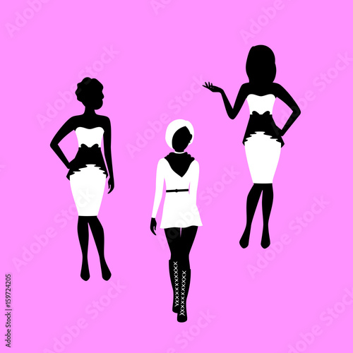 Fashion woman in dress model silhouettes