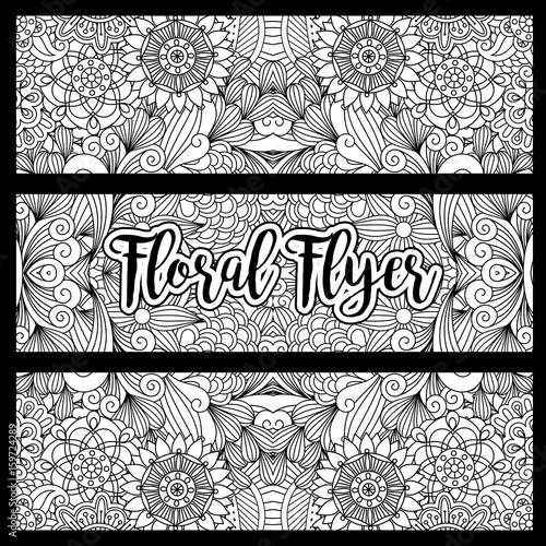 Horizontal floral flyer with handdrawn pattern
