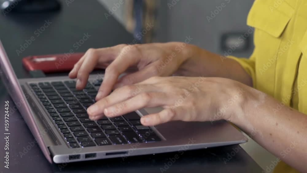 Businesswoman hands working on laptop by table at home
Businesswoman hands working on laptop by table at home