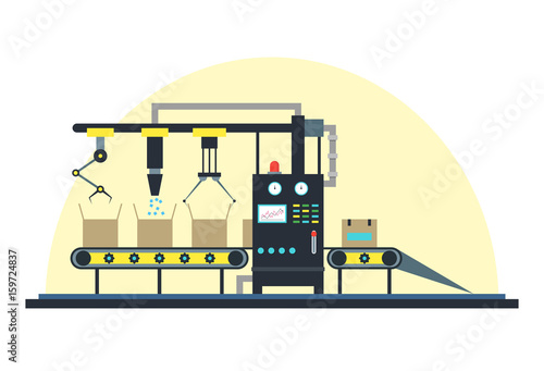 Conveyor Machine Fully Automatic Production Line. Vector