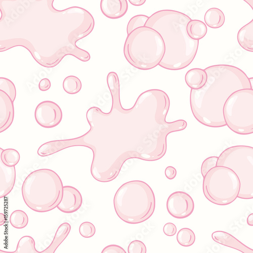 Hand drawn pink bubble gum seamless pattern with burst. Sweet candy background