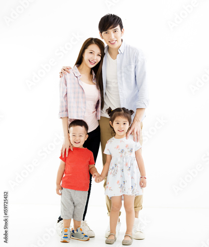 portrait of asian family isolated on white.