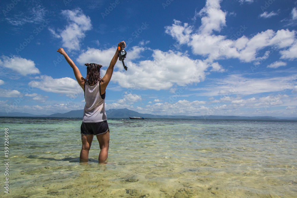 Obraz premium Girl on the beach on holiday Prachuap Khiri Khan, Thailand