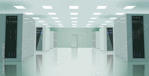 Realistic vector illustration of a server room. Realistic