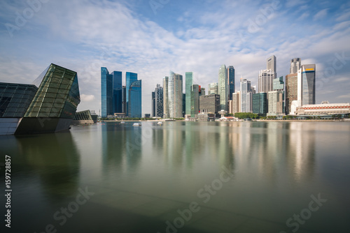 Singapore business district with skyscraper building and reflection at Marina Bay  Singapore.