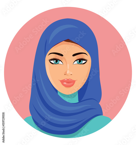 Muslim young beautiful arab woman in a blue hijab Isolated on a white background