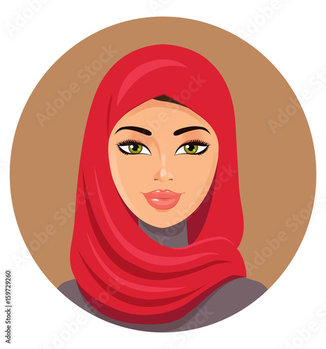 Arab muslim woman in red hijab vector Illustration