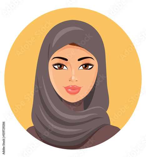 Beautiful face of arabic muslim woman in hijab vector illustration