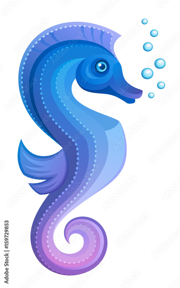 Naklejka premium Blue sea horse on a white background
