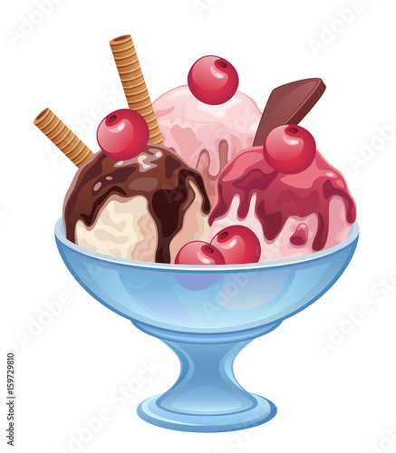 Ice cream in a bowl on a white background