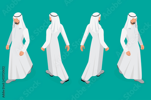 Set of Businessman Arab Man on white background. Isometric character poses. Cartoon people. Create your own design for vector