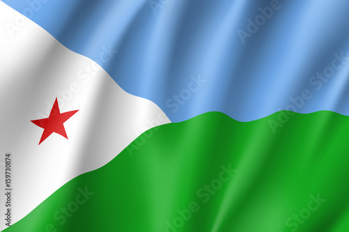 Waving flag Republic of Djibouti. Patriotic sign african country in official djiboutian colors and proportion correctly. Patriotic sign Eastern Africa state Vector icon illustration