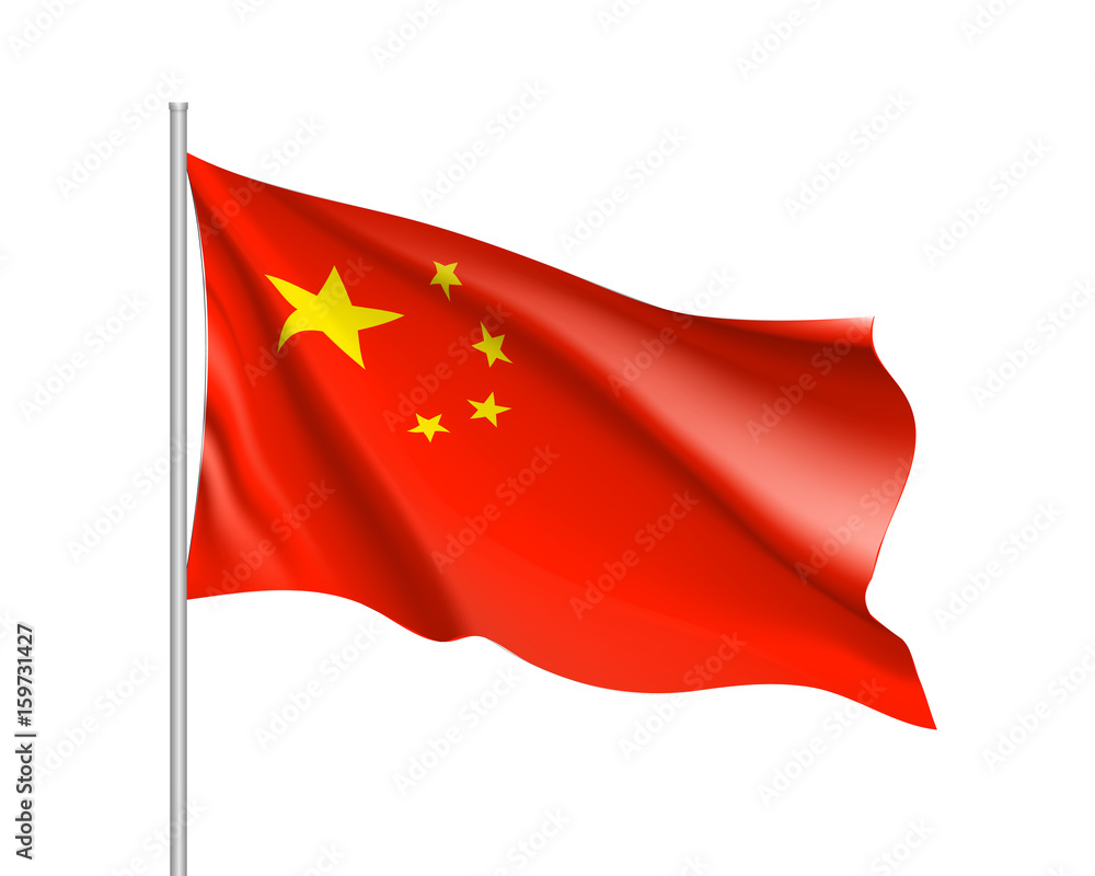 Waving flag of China Republic. Illustration of Asian country flag on flagpole. Vector 3d icon isolated on white background Waving flag of China Republic. Illustration of Asian country flag on flagpole. Vector 3d icon isolated on white background