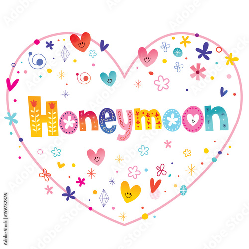 Honeymoon unique decorative lettering heart shaped love design