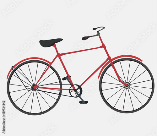 Red bike old retro vintage style isolated on white background.