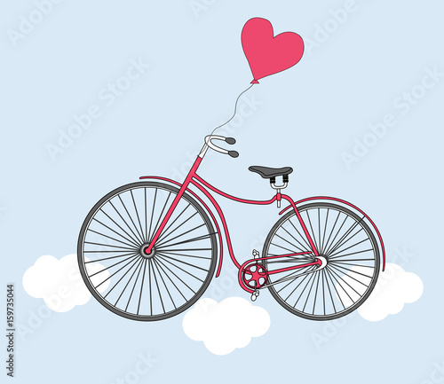 Vector illustration with bike, balloon and heart. Card for Valentine's Day. © nikolay92